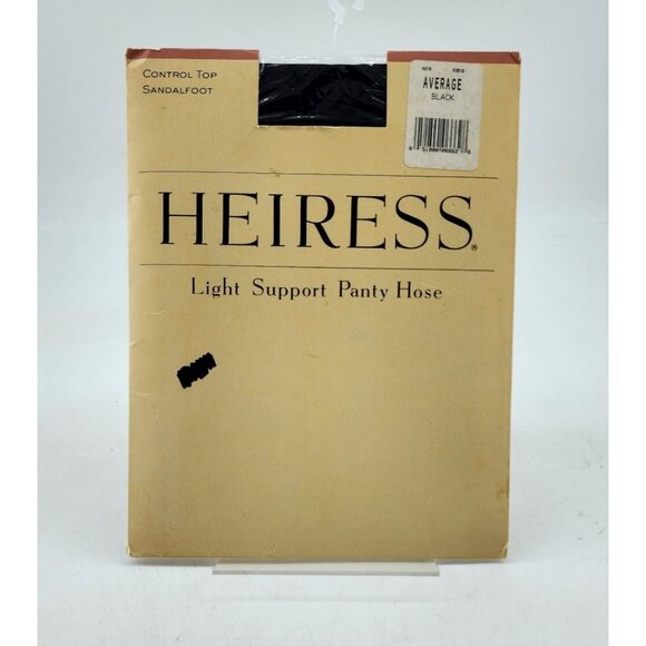 New Vtg HEIRESS Light Support Control Top Sandalfoot Pantyhose Black Sz Average - Picture 1 of 4
